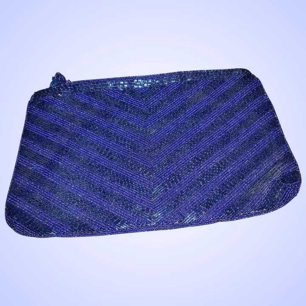 VTG Designer Genie Blue Glass Beaded Purse